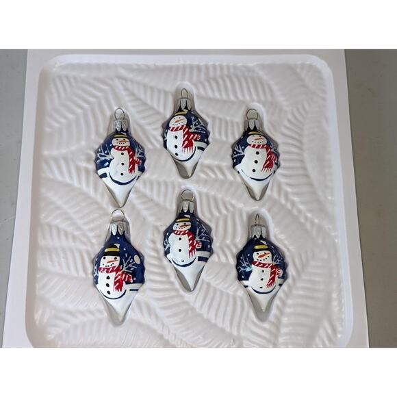 6 Glass Christmas Ornaments 2004 Hand Painted Snowmen Teardrop -0923 - Picture 2 of 3